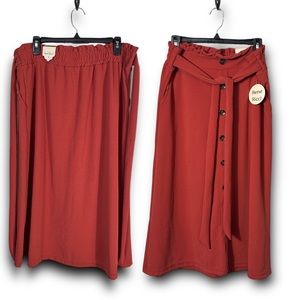 Rene Ricci NWT belted elastic waist buttons stretch skirt burnt orange ladies L